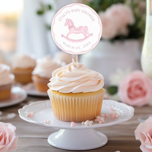 Pink Watercolor Rocking Horse Girl Baby Shower Classic Round Sticker