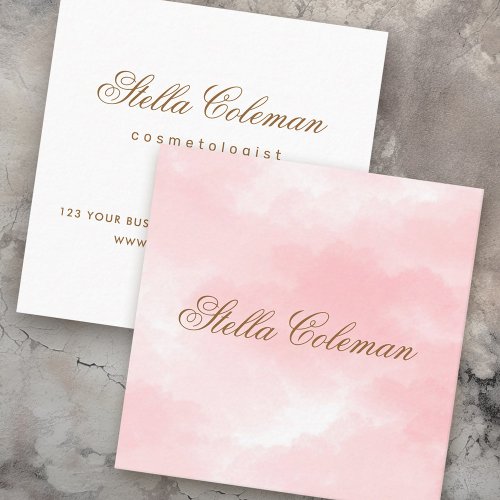 Pink watercolor romantic calligraphy script square business card