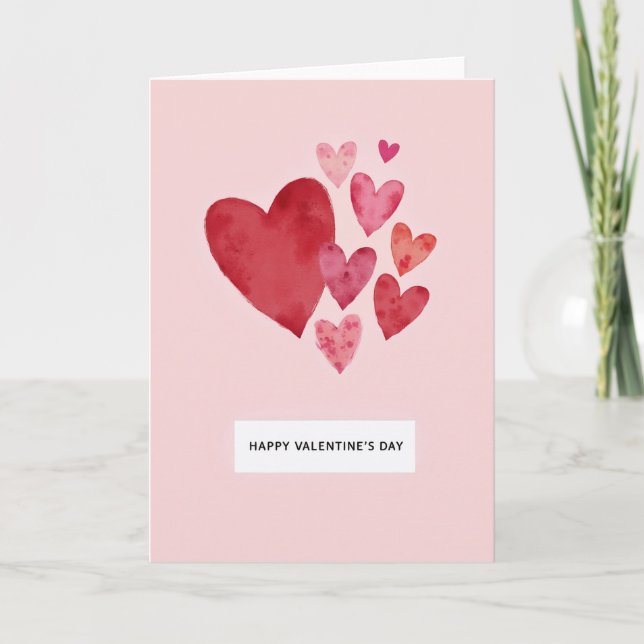 Pink Watercolor Romantic Valentines Card (Front)