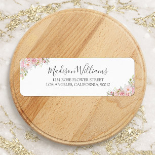 Pink Watercolor Rose Flower Elegant Return Address Label