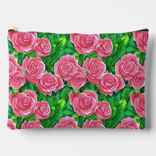 Pink Watercolor Rose Pattern Accessory Pouch