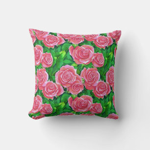 Pink Watercolor Rose Pattern Throw Pillow