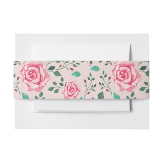 Pink Watercolor Rose Pattern | Wedding Invitation Belly Band