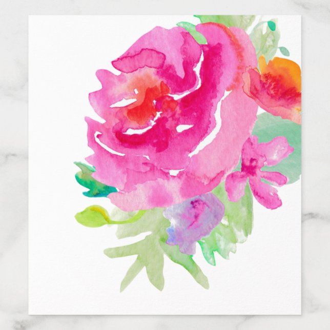 Pink Watercolor Rose Peony Flower Envelope Liner (Design)