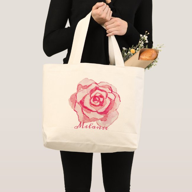 Pink Watercolor Rose | Personalized Tote Bag
