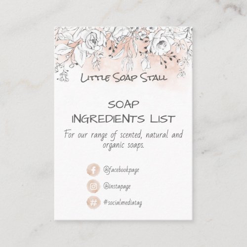 Pink Watercolor Rose Soap Fragrance Ingredients Business Card