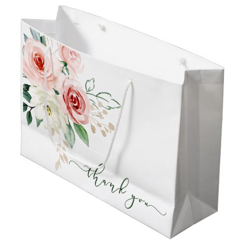 Pink Watercolor Rose Thank You Gift Bag