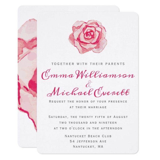 Pink Watercolor Rose | Wedding Card