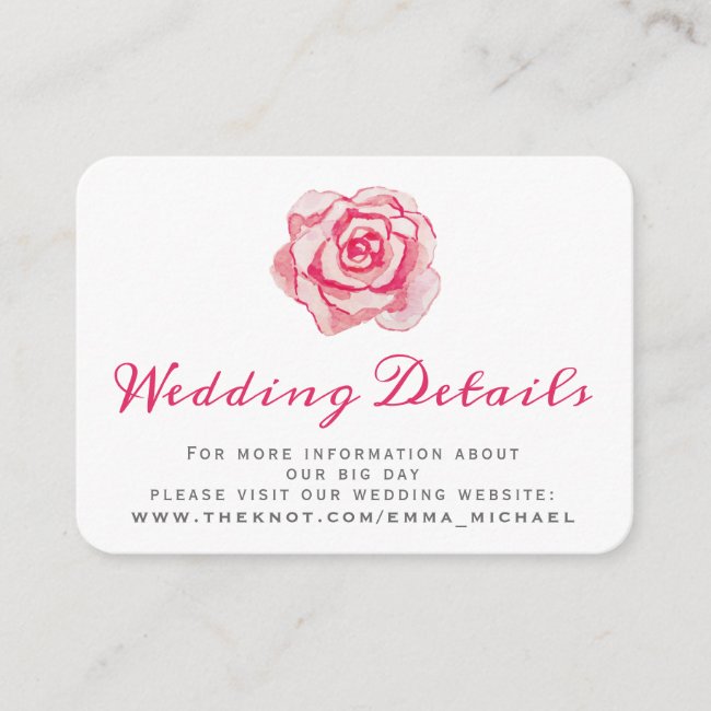 Pink Watercolor Rose | Wedding Details Insert Card