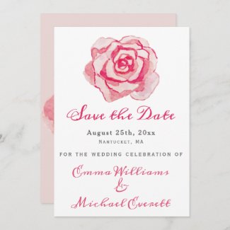 Pink Watercolor Rose - Wedding Save the Date Card