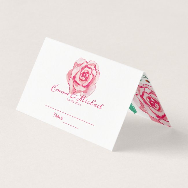 Pink Watercolor Rose | Wedding Table / Place Card