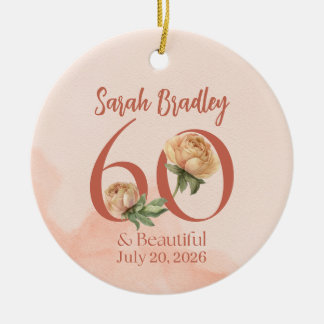 Pink watercolor roses 60th birthday ornament