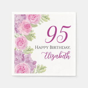 Pink Watercolor Roses 95th Birthday Paper Napkins