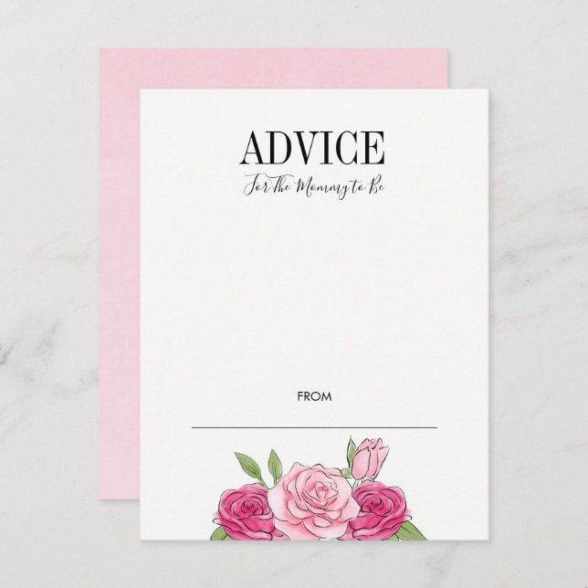 Pink Watercolor Roses Baby Shower Advice Card (Front/Back)