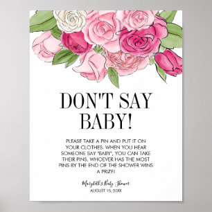 Pink Watercolor Roses Baby Shower Game Poster