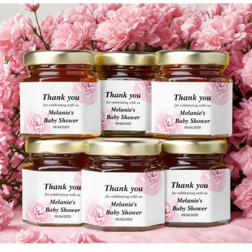Pink Watercolor Roses Baby Shower  Honey Jar Favors