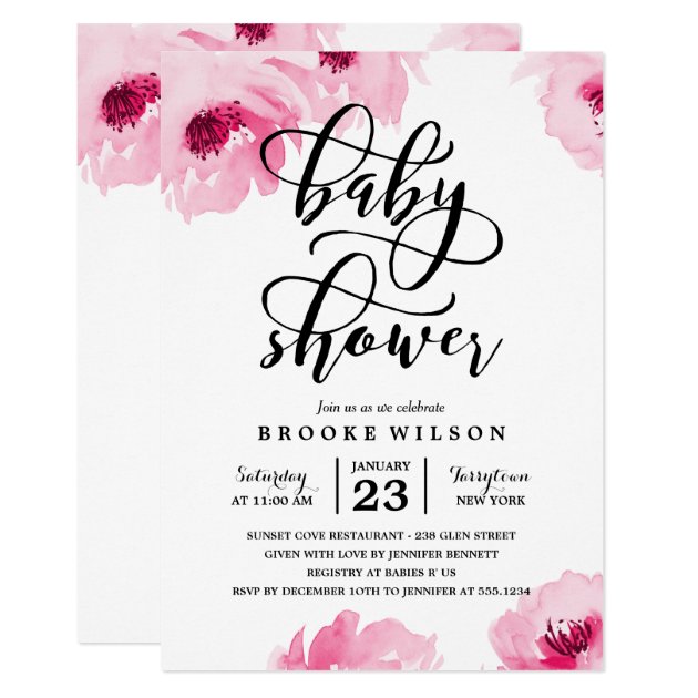 Pink Watercolor Roses Baby Shower Invitation