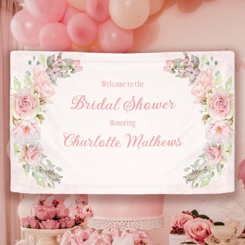 Pink Watercolor Roses Bridal Shower  Banner