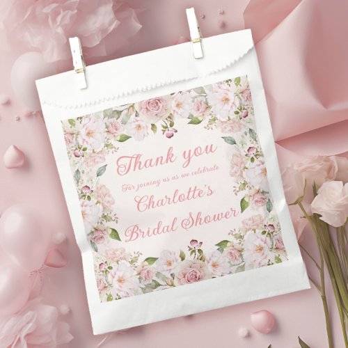 Pink Watercolor Roses Bridal Shower Favor Bag