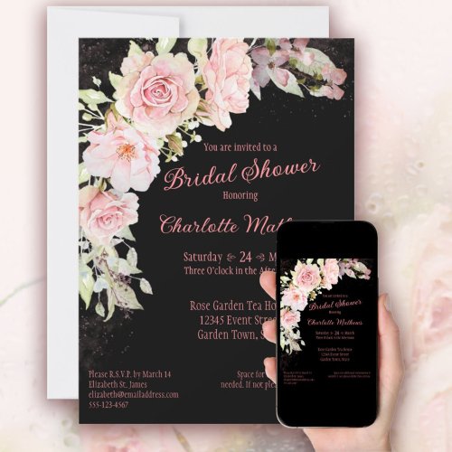 Pink Watercolor Roses Bridal Shower Invitation