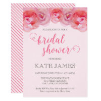 Pink Watercolor Roses Bridal Shower Invitation