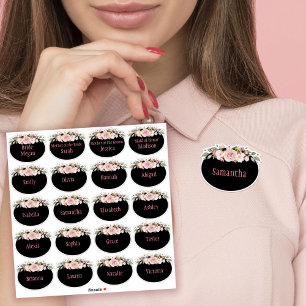 Pink Watercolor Roses Bridal Shower Name Tag Sticker
