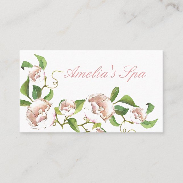 Pink Watercolor Roses Business Card (Front)