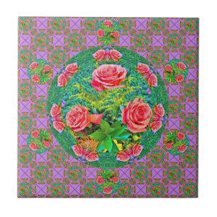 Pink Watercolor Roses Ceramic Tile