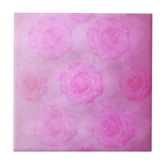 PINK Watercolor roses Ceramic Tile (Front)