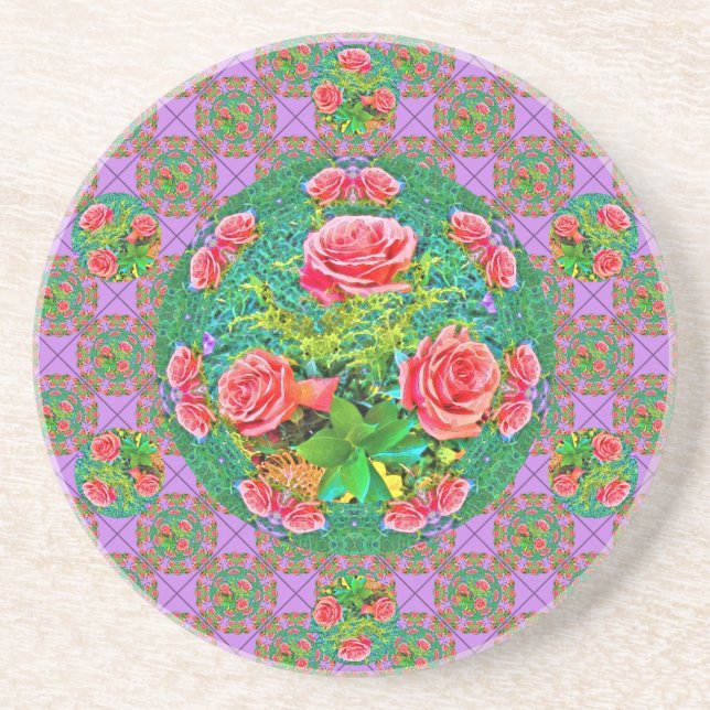Pink Watercolor Roses  Coaster (Front)