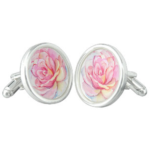 Pink watercolor roses cufflinks