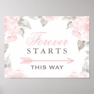Pink Watercolor Roses Directional Wedding Poster