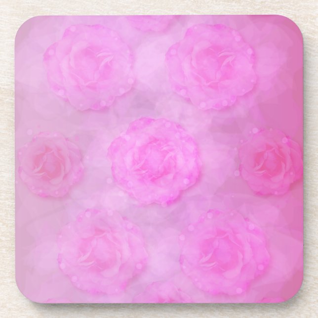PINK Watercolor roses Drink Coaster (Front)