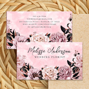 Pink Watercolor Roses Floral Business Card