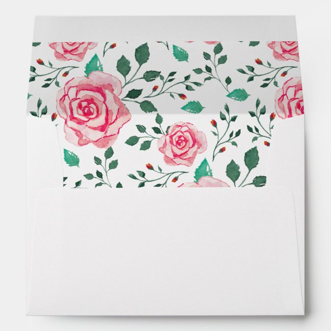 Pink Watercolor Roses & Foliage Pattern | Wedding