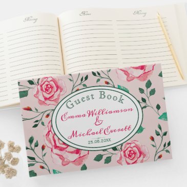 Pink Watercolor Roses & Foliage Pattern | Wedding