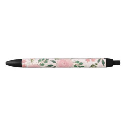 Pink Watercolor Roses Gold Outline Design Black Ink Pen