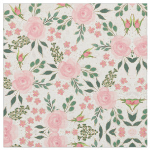 Pink Watercolor Roses Gold Outline Design Fabric