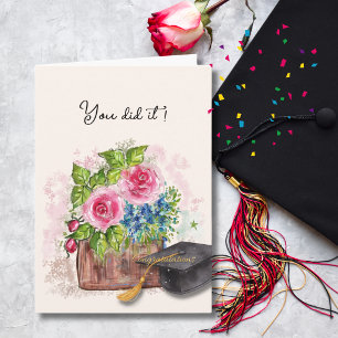 Pink Watercolor Roses Graduation Congratulations Card