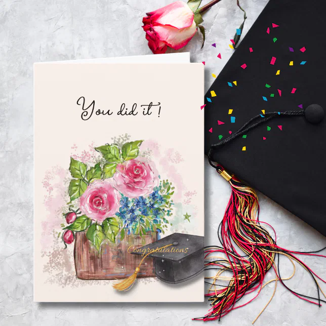 Pink Watercolor Roses Graduation Congratulations Card | Zazzle