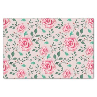 Pink Watercolor Roses & Greenery | Blush Pink Tissue Paper