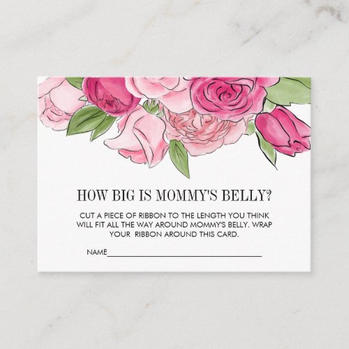 Pink Watercolor Roses Guess Mommys Belly Game Enclosure Card