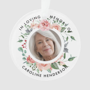 Pink Watercolor Roses In Loving Memory Photo Ornament