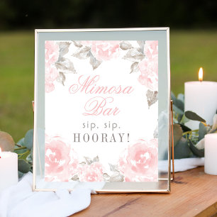 Pink Watercolor Roses Mimosa Bar Poster