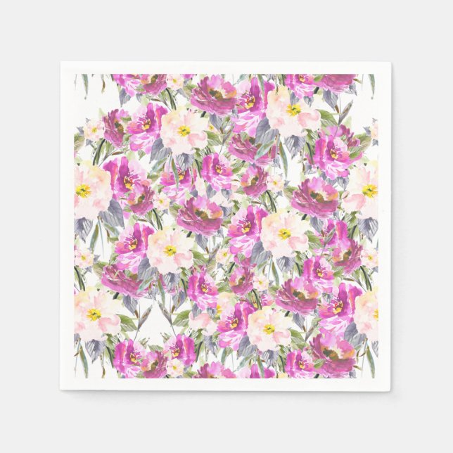 Pink Watercolor Roses Napkins (Front)