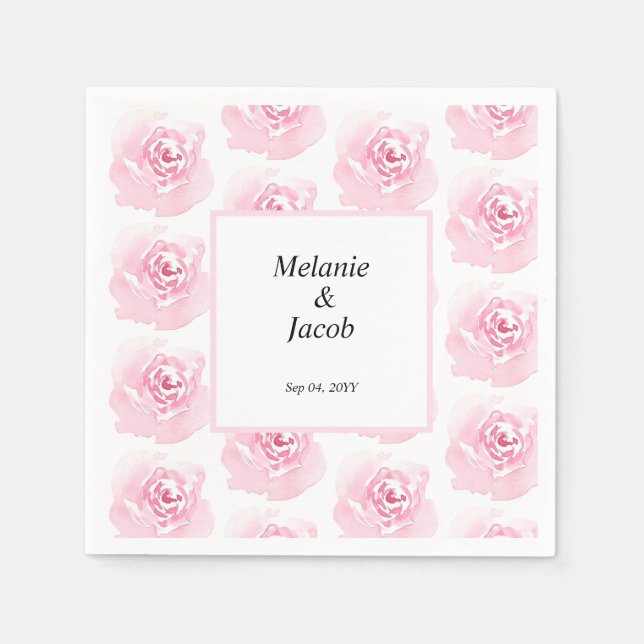 Pink Watercolor Roses  Napkins (Front)