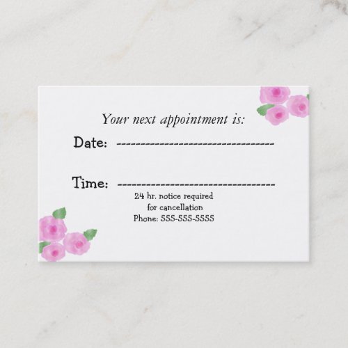Pink Watercolor Roses Office Appointment Card
