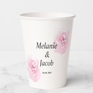 Pink Watercolor Roses Paper Cups