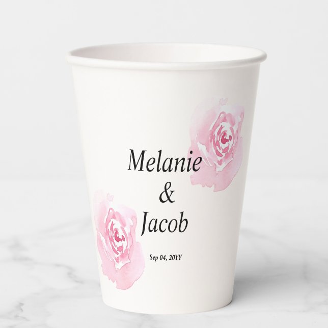 Pink Watercolor Roses  Paper Cups (Front)