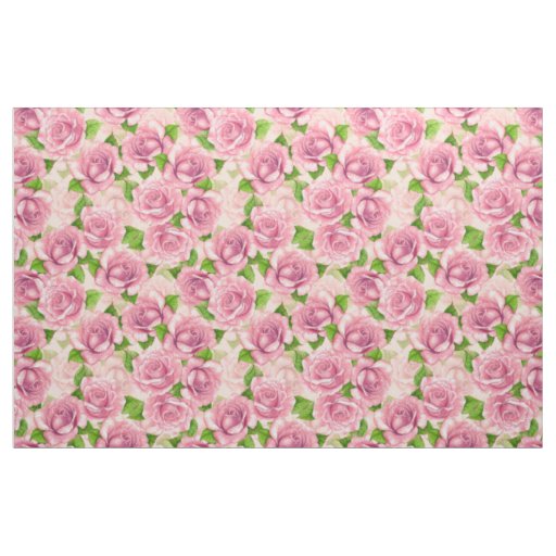 Pink watercolor roses pattern fabric